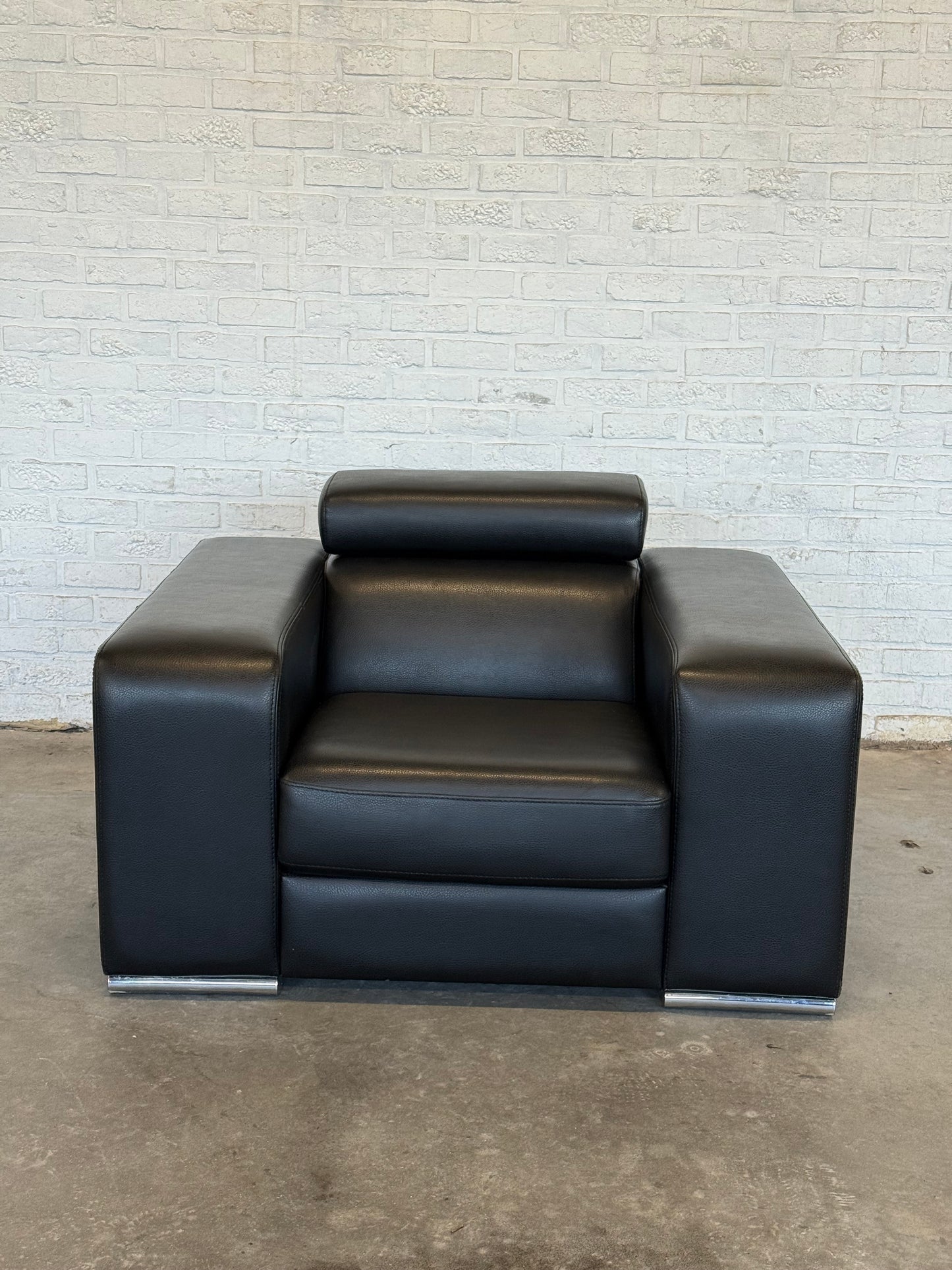 Modern Black Leather Club Armchair