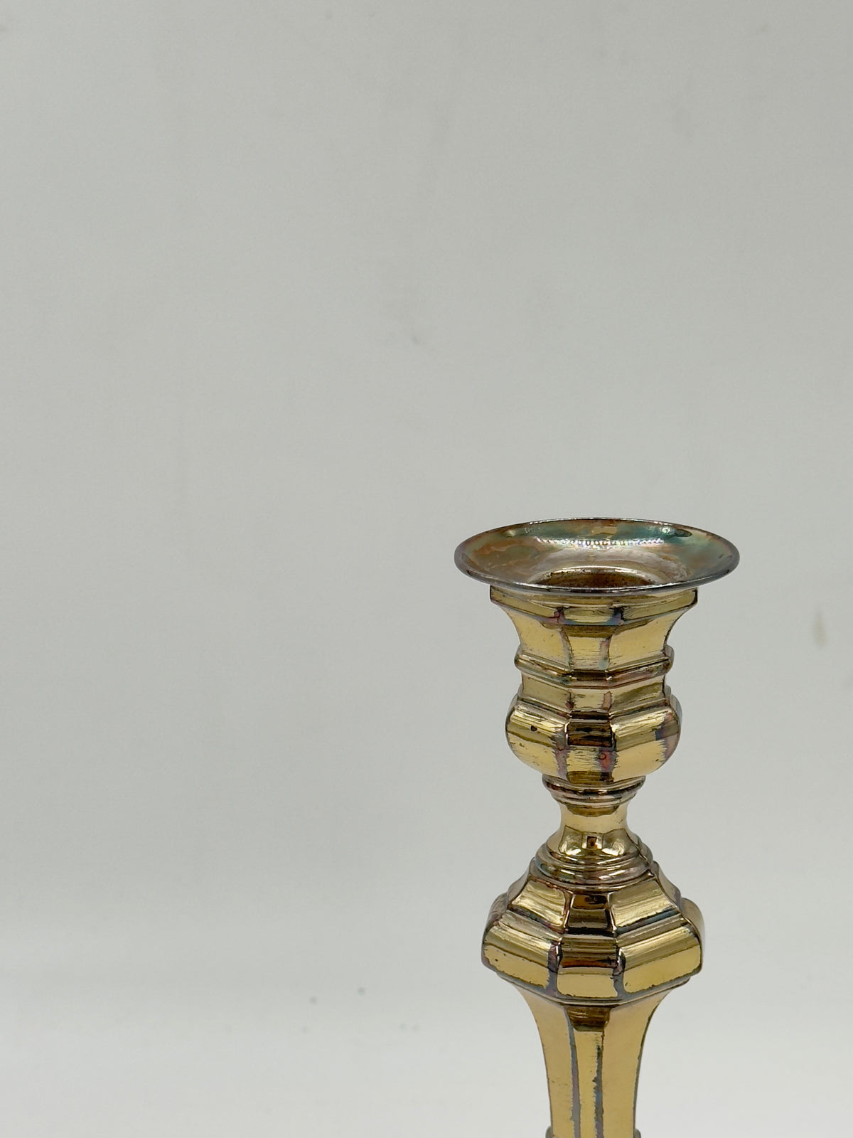 Vintage Silver-Plated Brass Candlestick, Octagonal Baluster Form