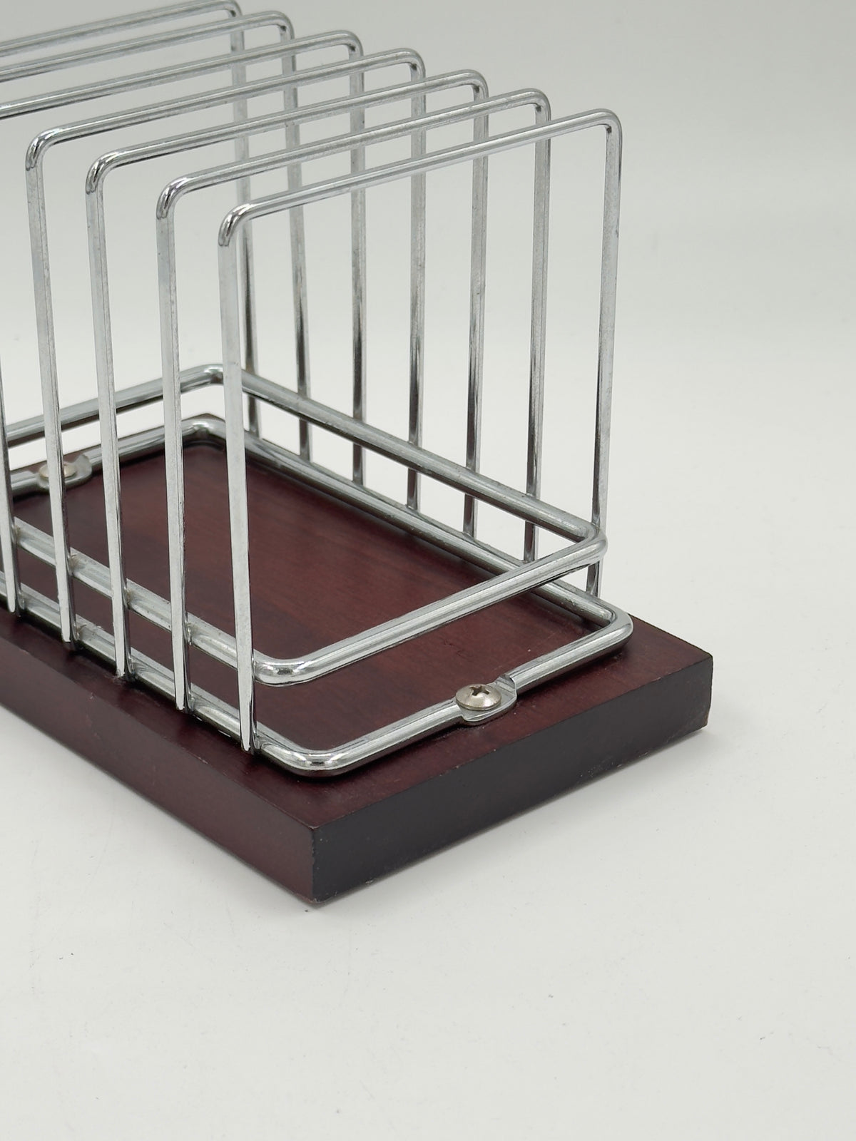 Vintage Chrome Wire Letter Rack on Wood Base