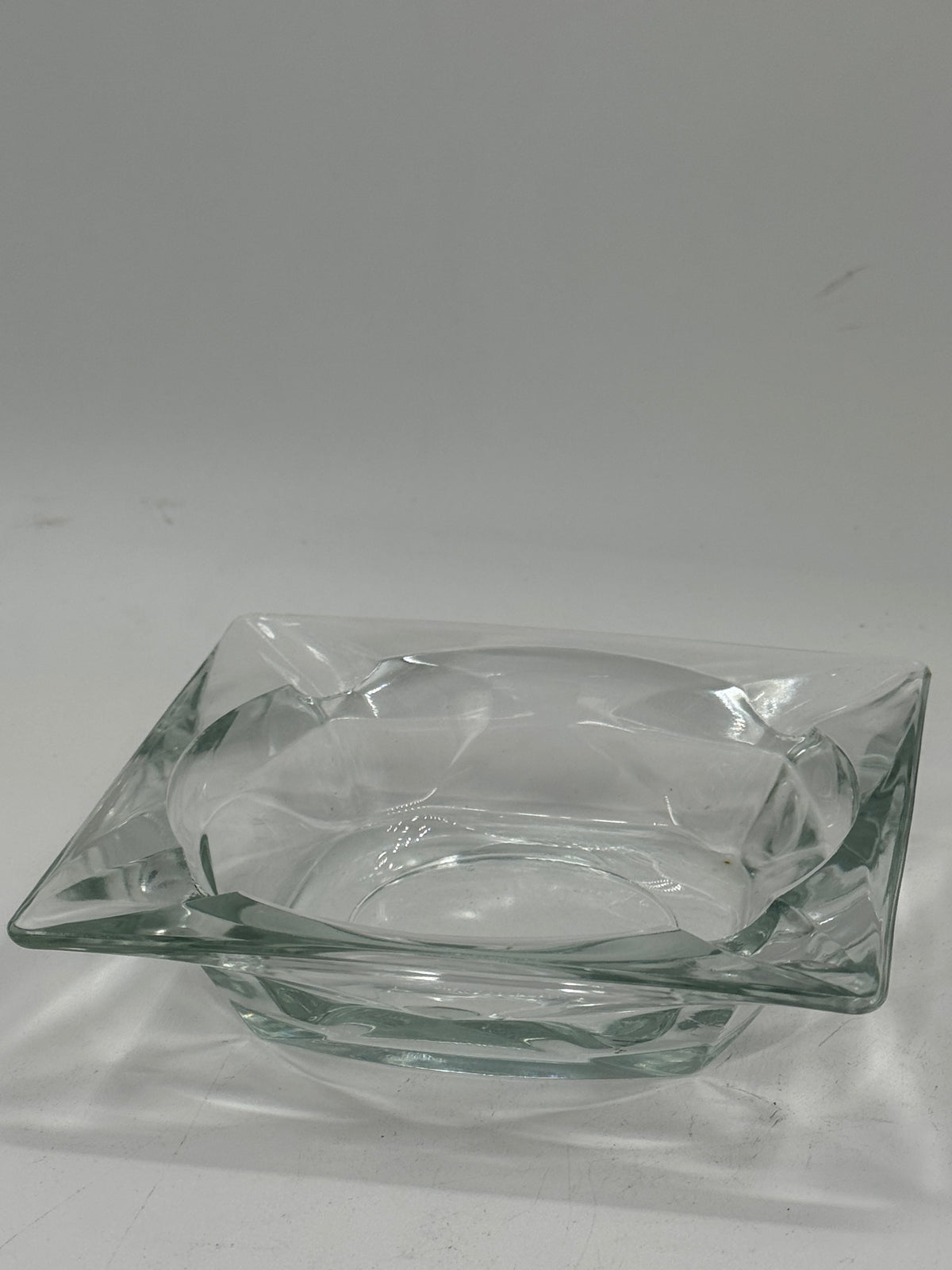 Vintage Square Glass Ashtray, Minimalist Design