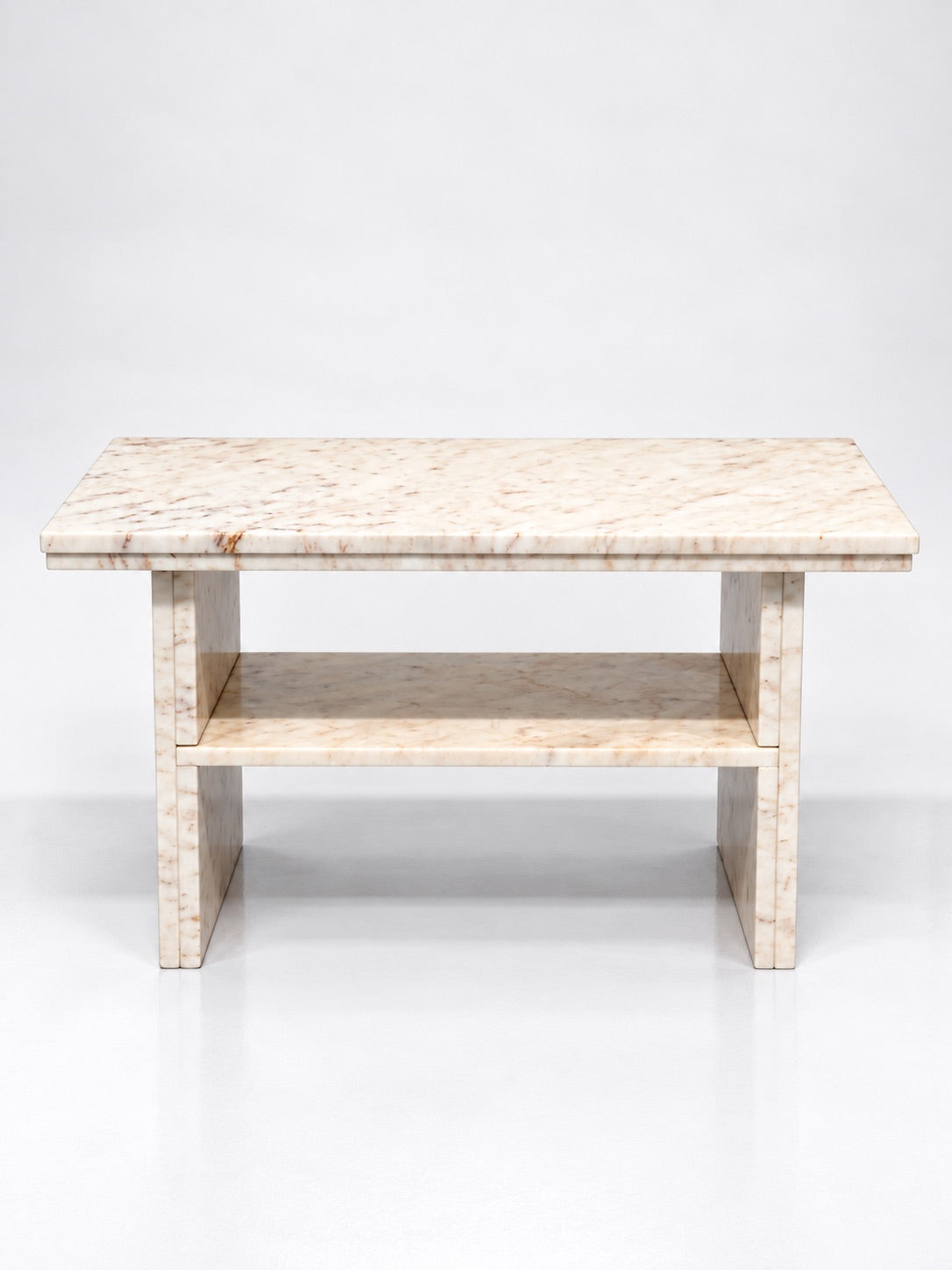 Vintage Pink Veined Marble Coffee Table with Shelf