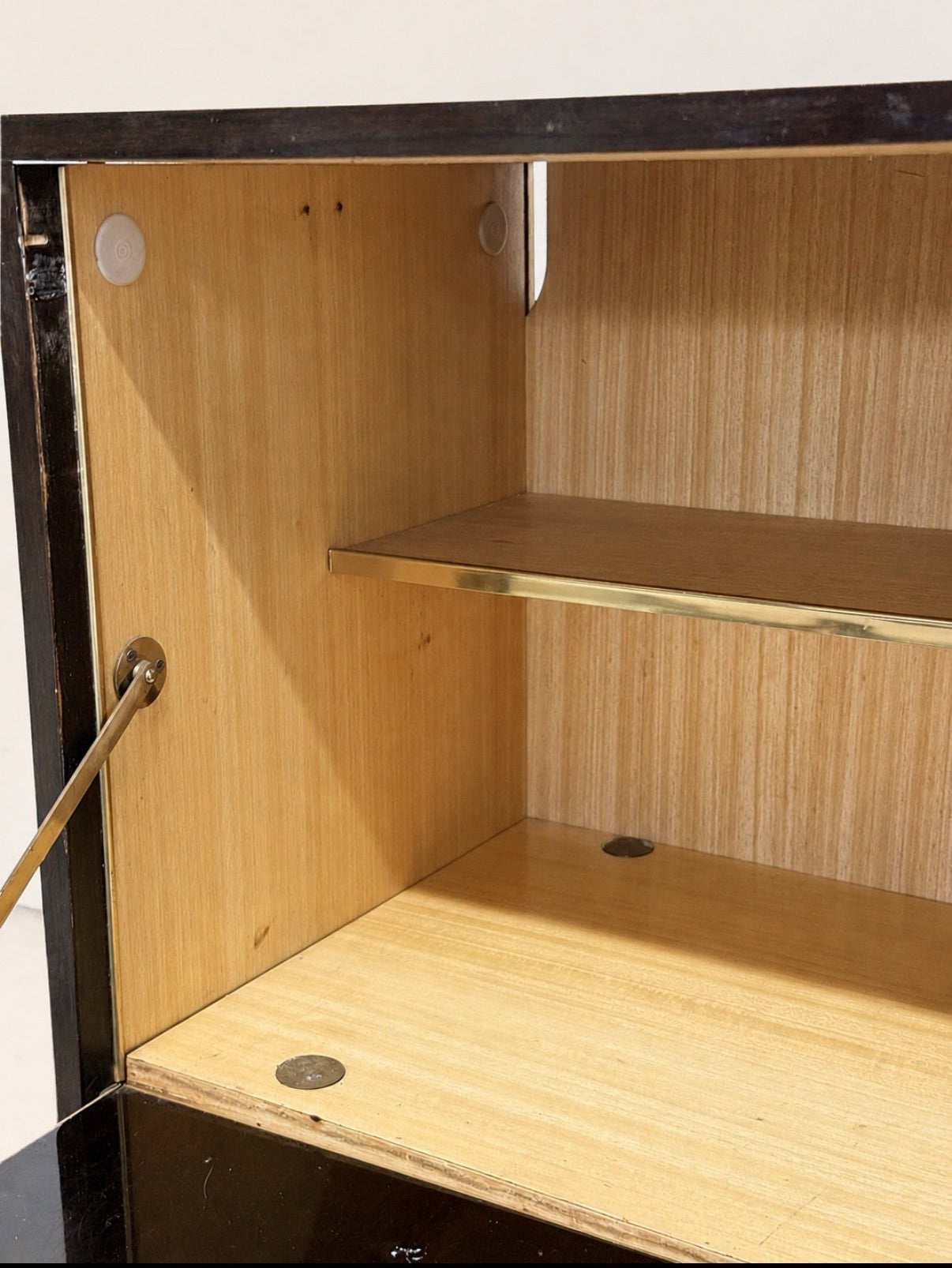 Mid-Century Wood and Brass Display Cabinet with Interior Light