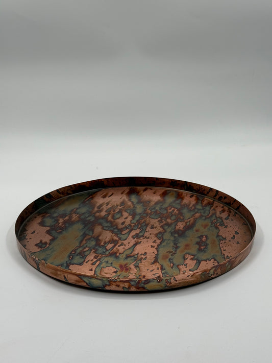 Round Copper Tray Patinated & Textured Finish