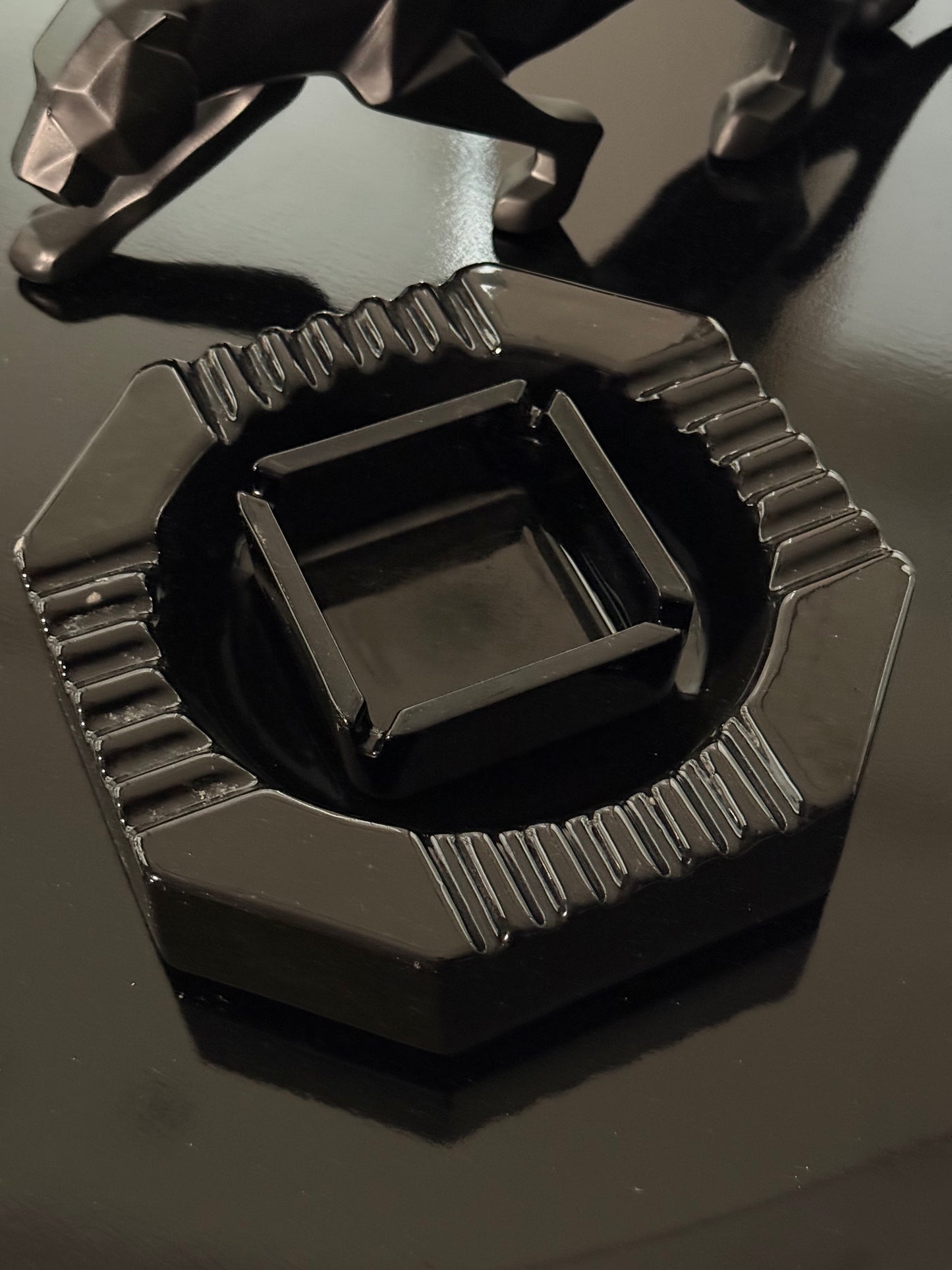 Art Deco Black Ashtray Octagonal Cut