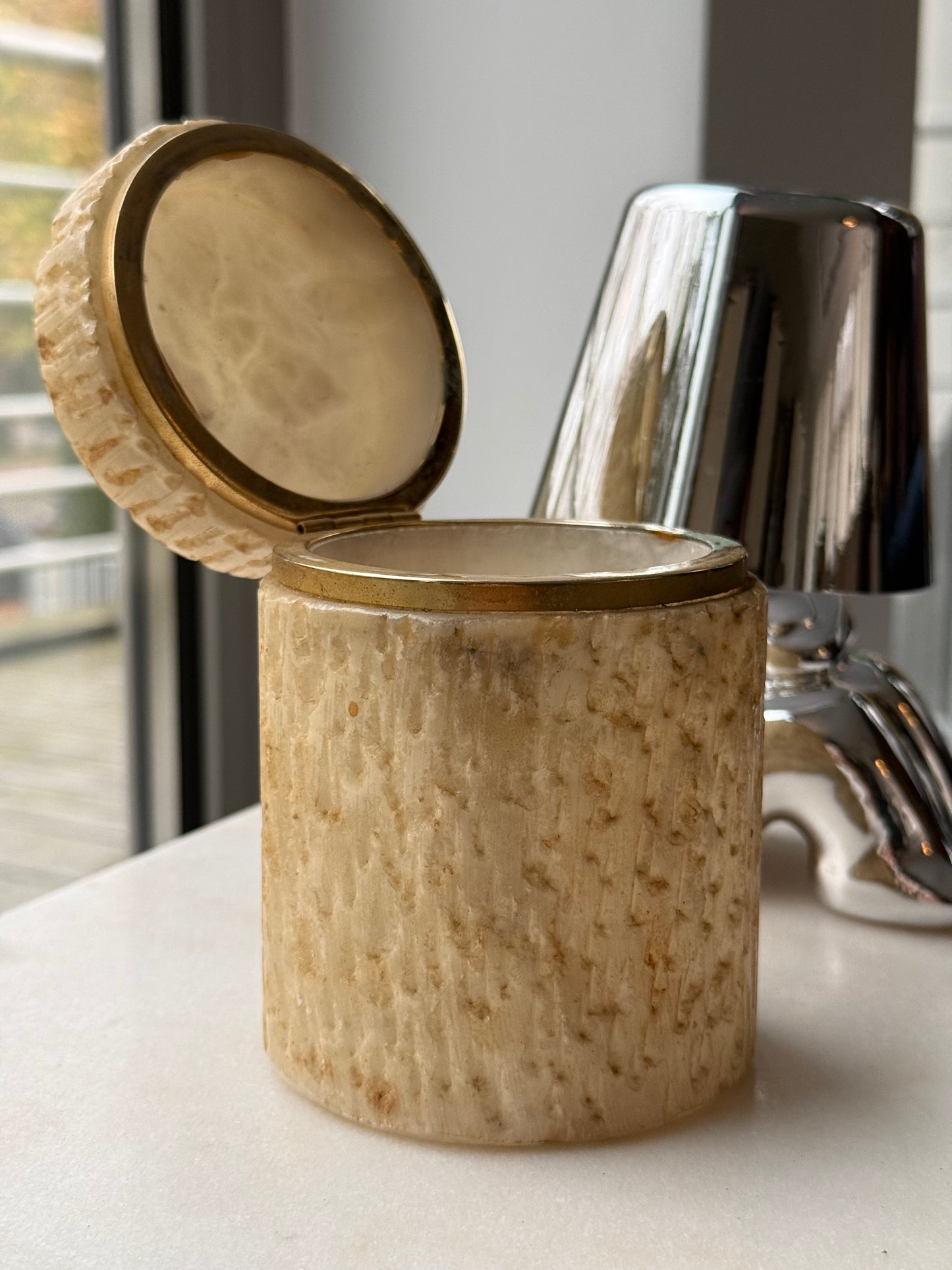 Carved Trinket Box Gold-Trimmed Lid