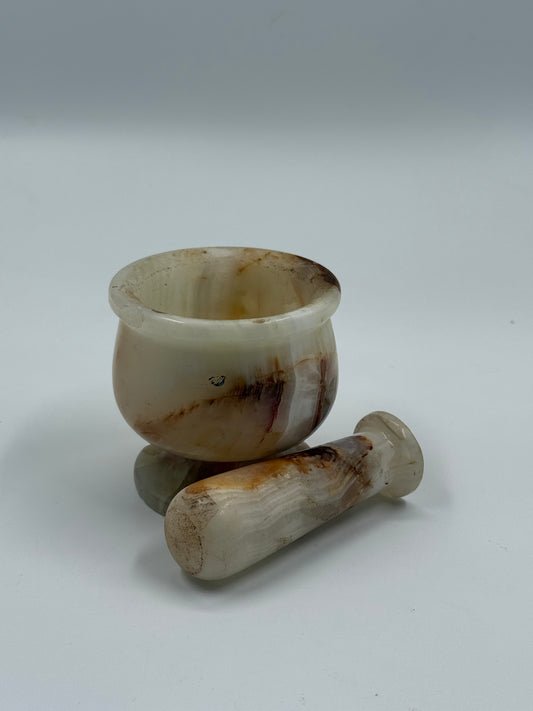 Vintage Carved Onyx Mortar & Pestle