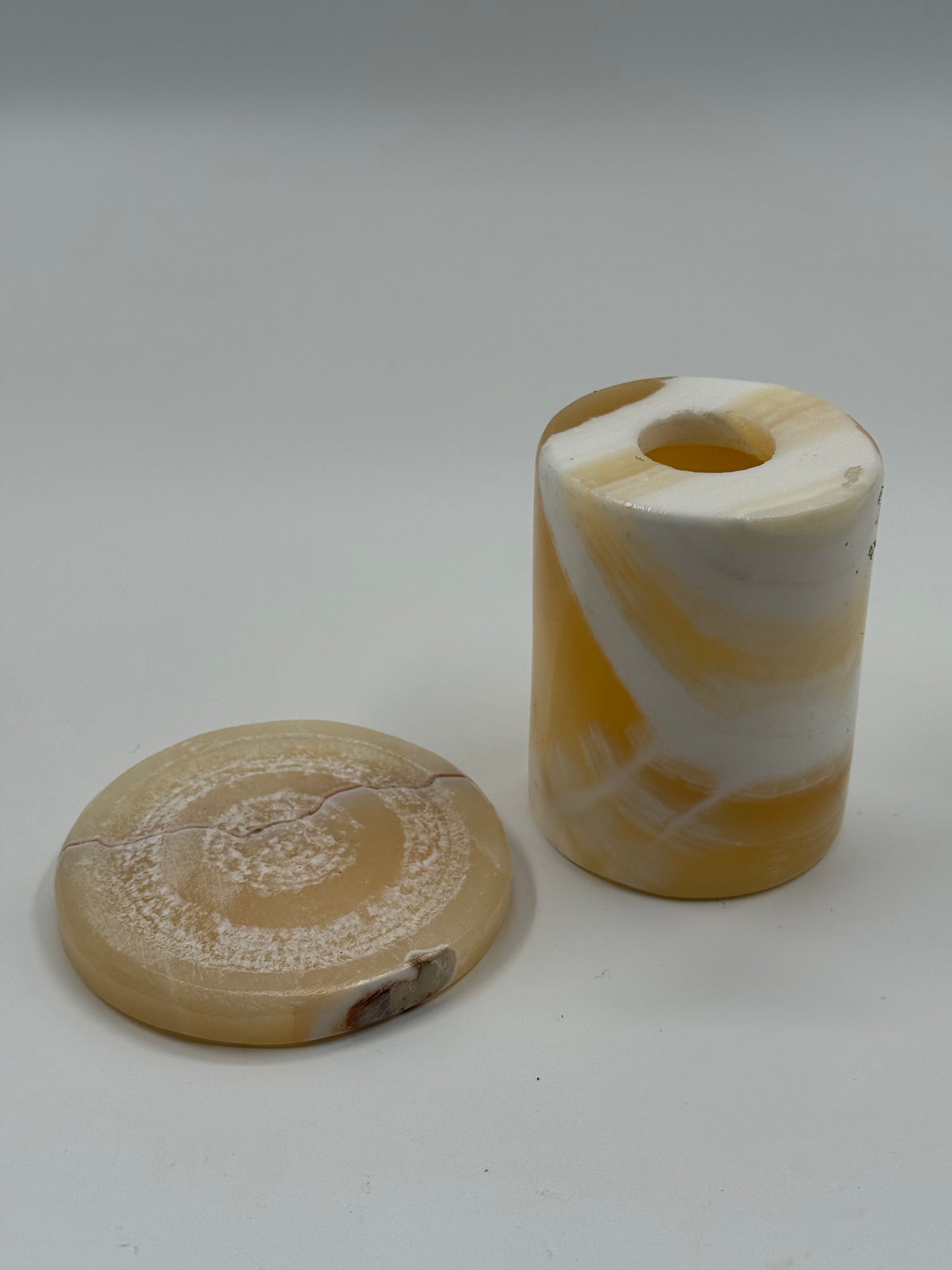 Vintage Carved Onyx Candle Holder with Matching Base