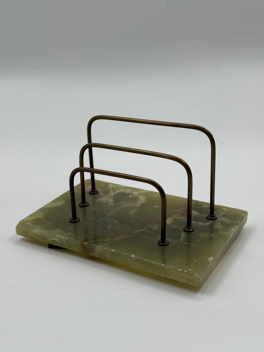 Vintage Onyx & Metal Desk Letter Holder