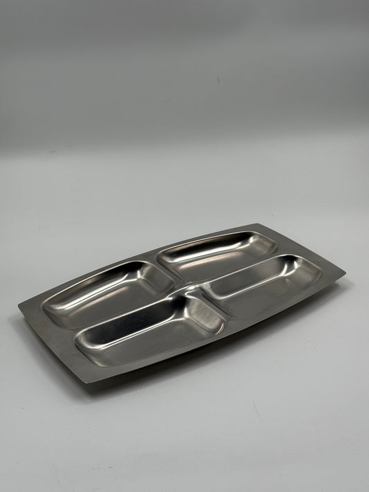Vintage Brutalist Stainless Steel Tray Sculptural Table Decor