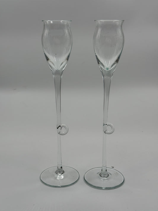 Pair of Sculptural Crystal Stem Glasses