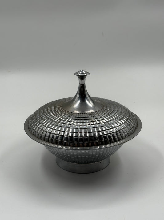 Sculptural Brutalist Steel Bowl with Lid