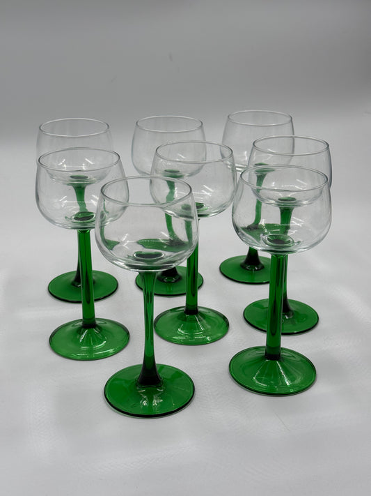 Set of 8 made in France Green Stem Wine Glasses