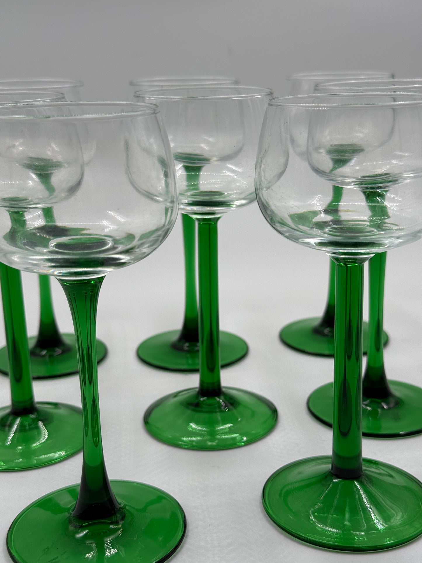 Set of 8 made in France Green Stem Wine Glasses