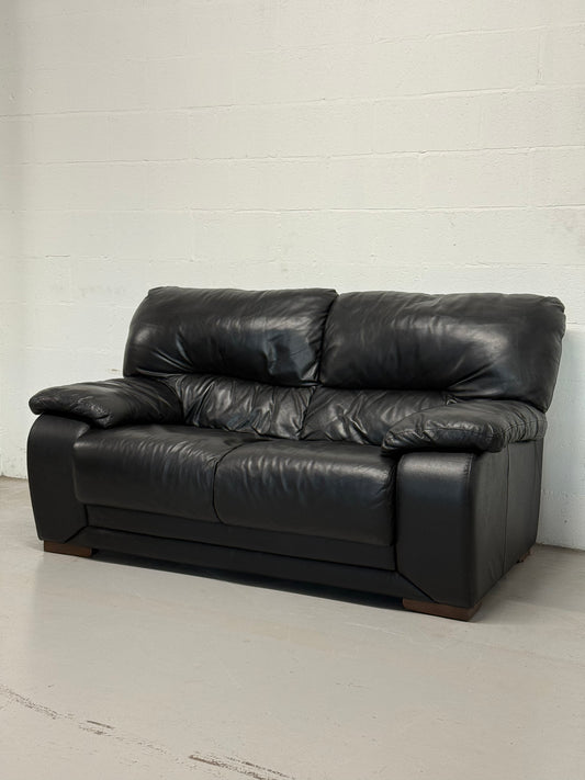 Black leather 2-seater sofa — Italian postmodern design