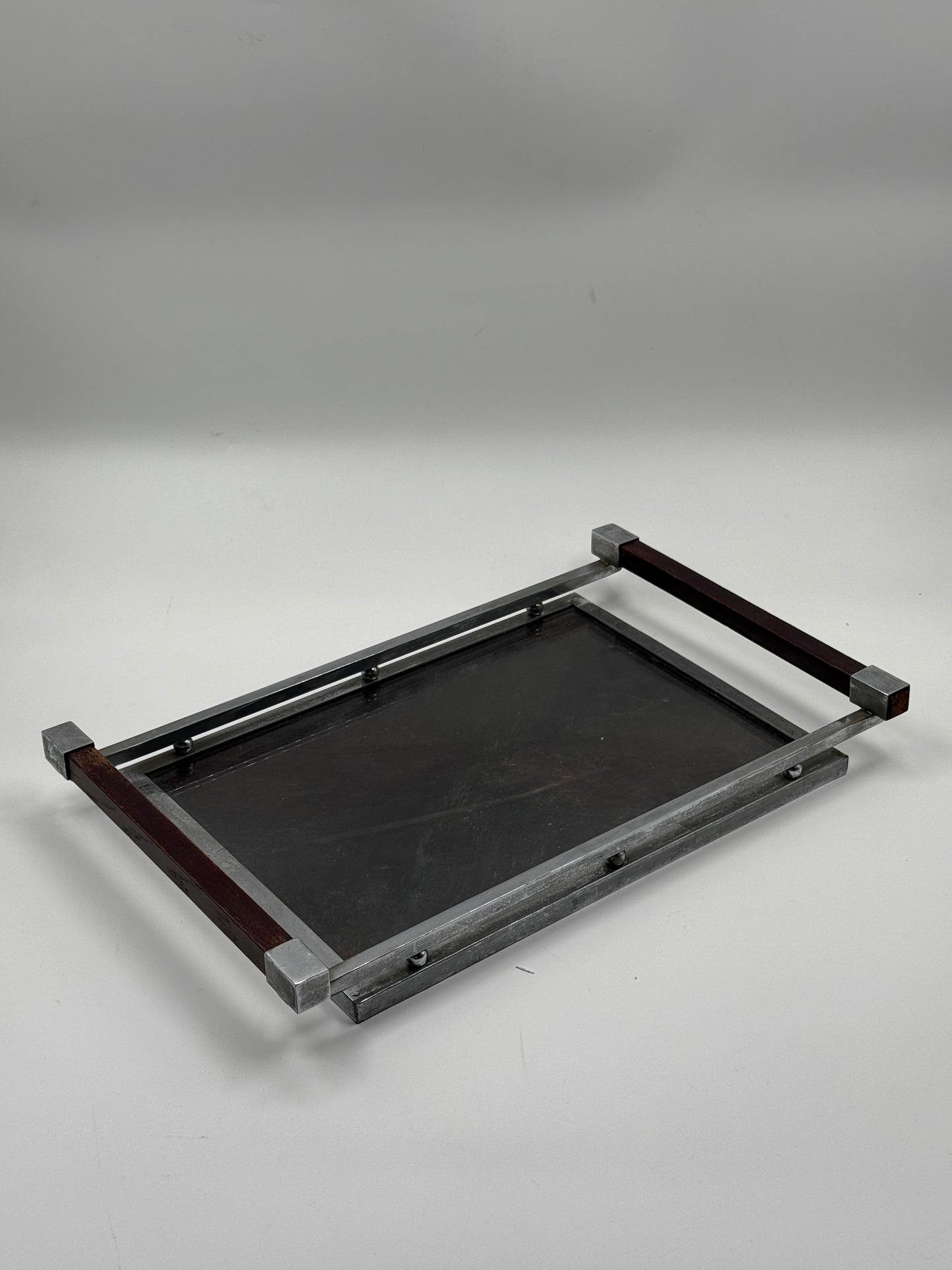 Modernist Wooden & Metal Serving Tray