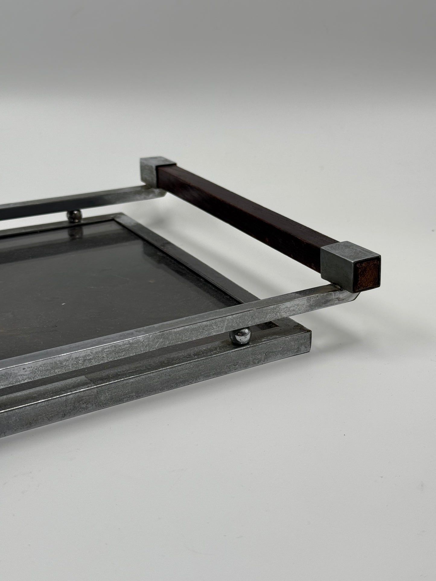 Modernist Wooden & Metal Serving Tray