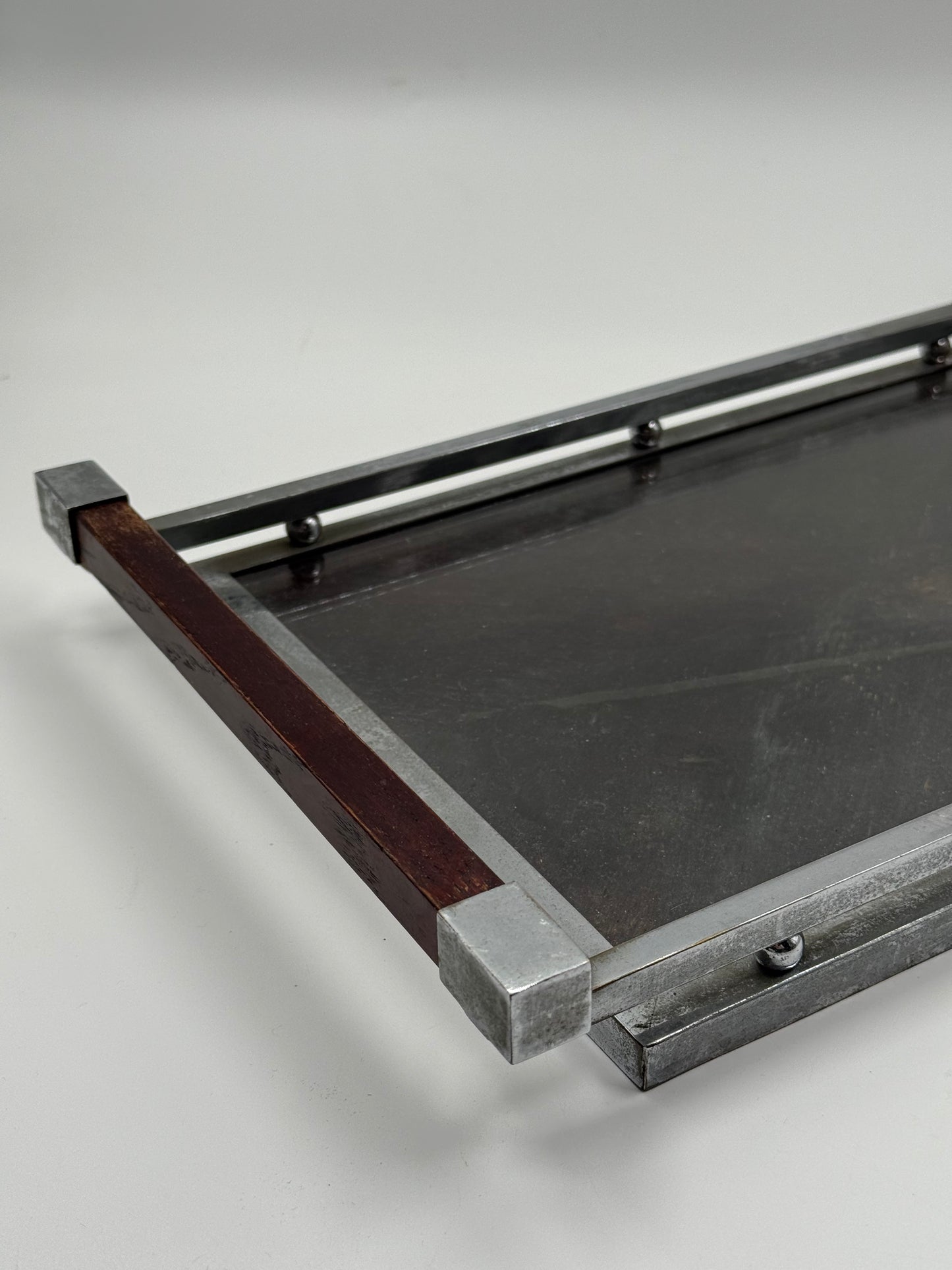 Modernist Wooden & Metal Serving Tray