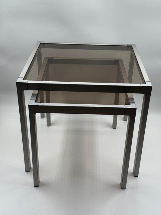 Vintage Steel & Smoked Glass Side Table