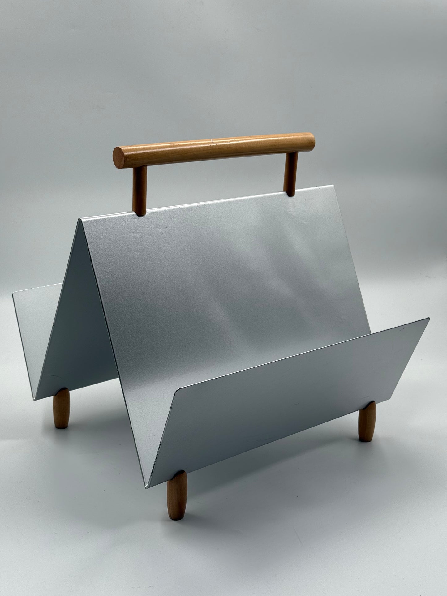 Vintage Modernist Metal & Wood Magazine Rack