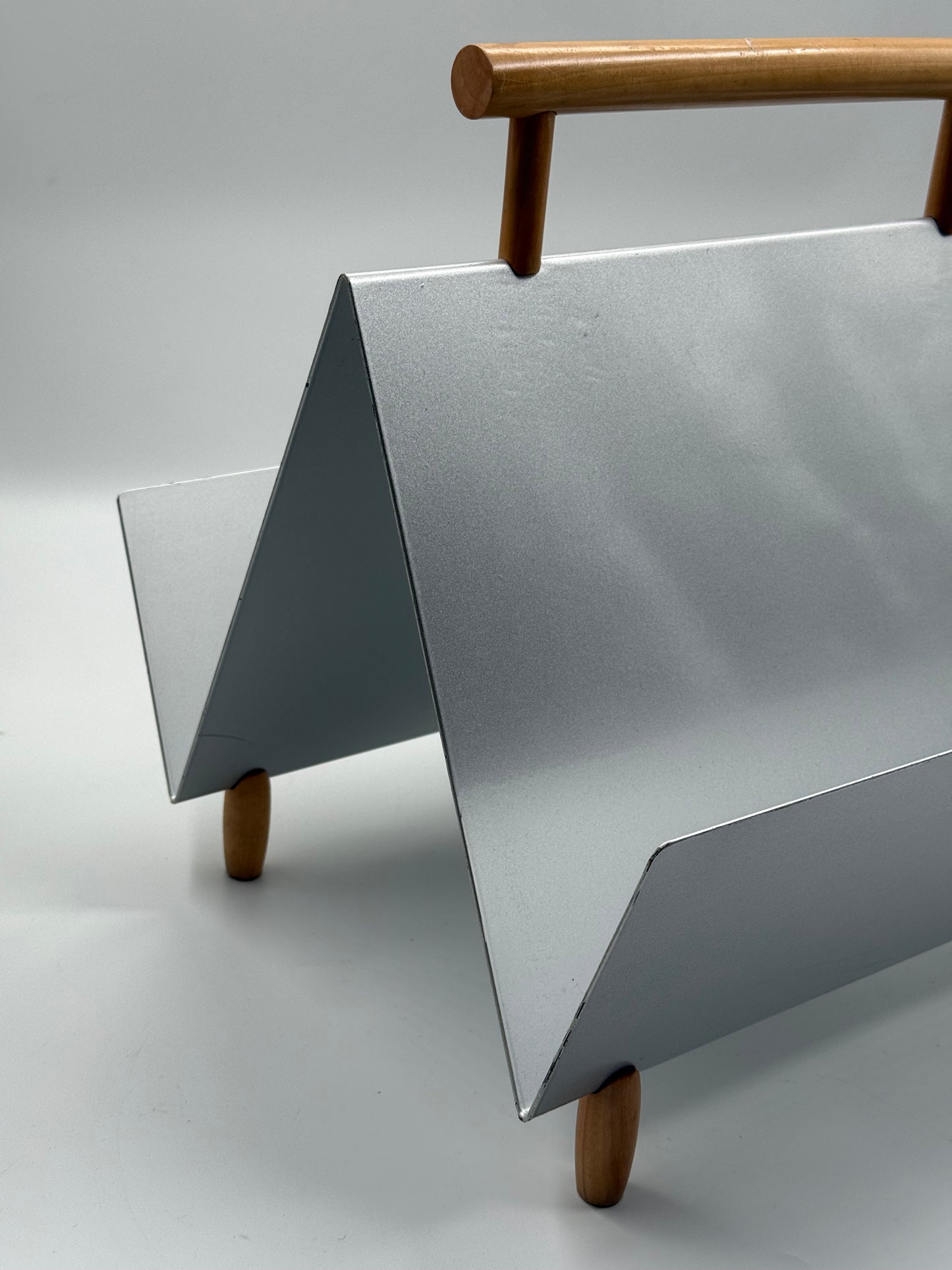 Vintage Modernist Metal & Wood Magazine Rack