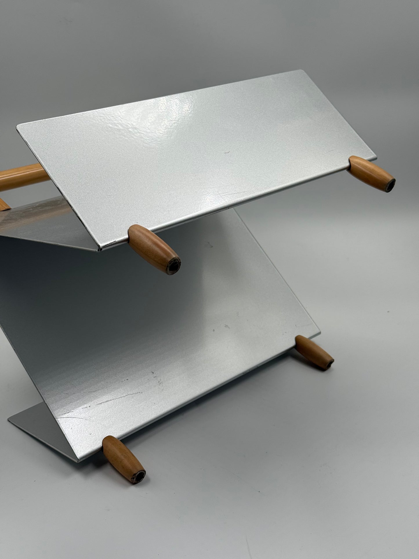 Vintage Modernist Metal & Wood Magazine Rack