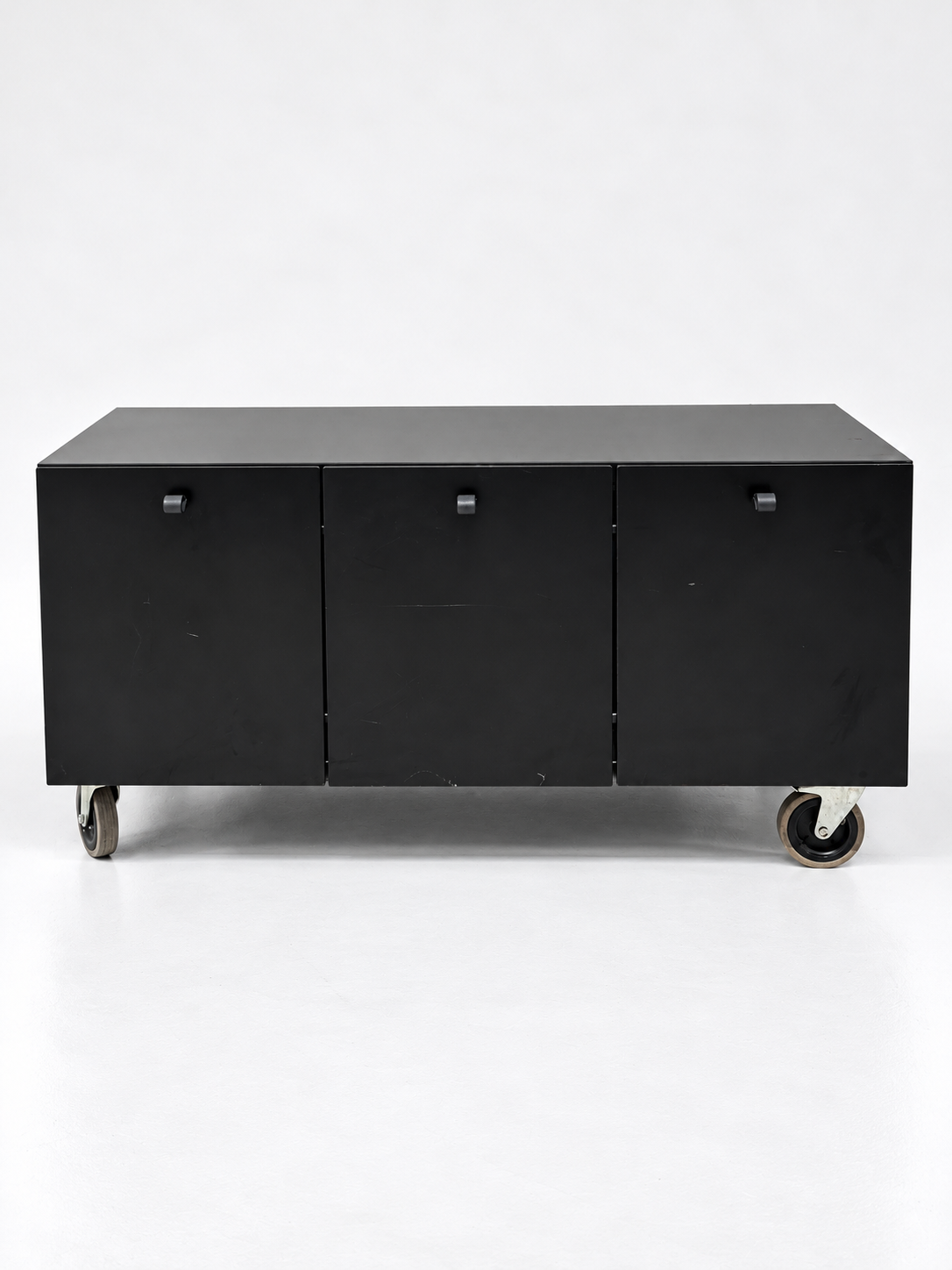 Bulo black rolling cabinet, front view